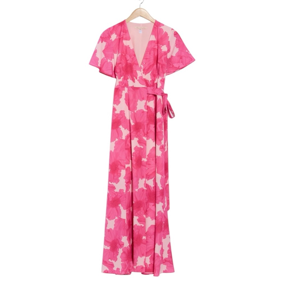 HUTCH Pink Floral Wrap Maxi Dress Flutter Sleeve Women’s Small NWT - Picture 2 of 4